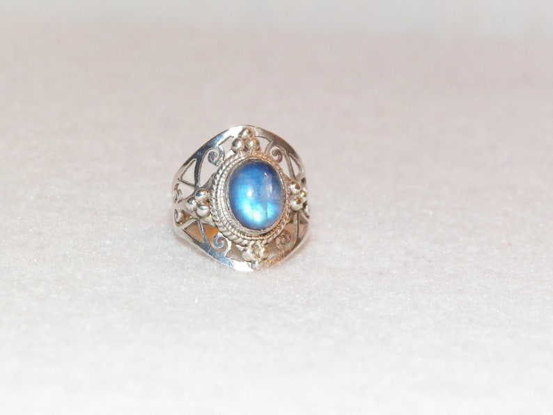 Sterling Silver Blue Moonstone Ring Gypsy Style Ring Unique Moonstone Ring Boho Style Blue Moonstone Ring