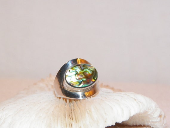 Sterling Silver Abalone Shell Ring, Large Abalone… - image 7