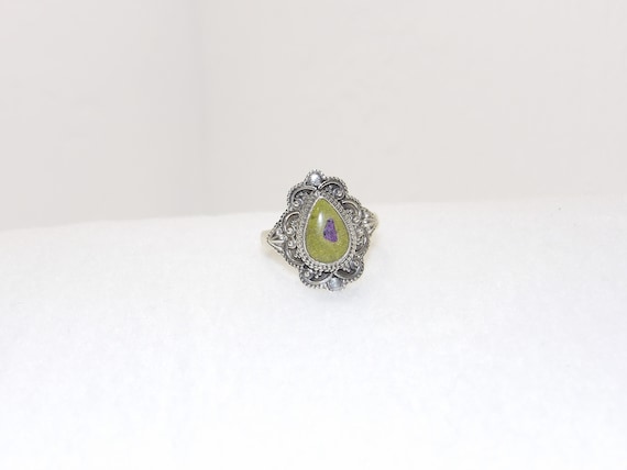 Genuine Sterling silver ring, Green Gemstone, Serpentine Gemstone ring, Stichtite Gemstone ring, Atlantisite Gemstone Ring, gypsy Style