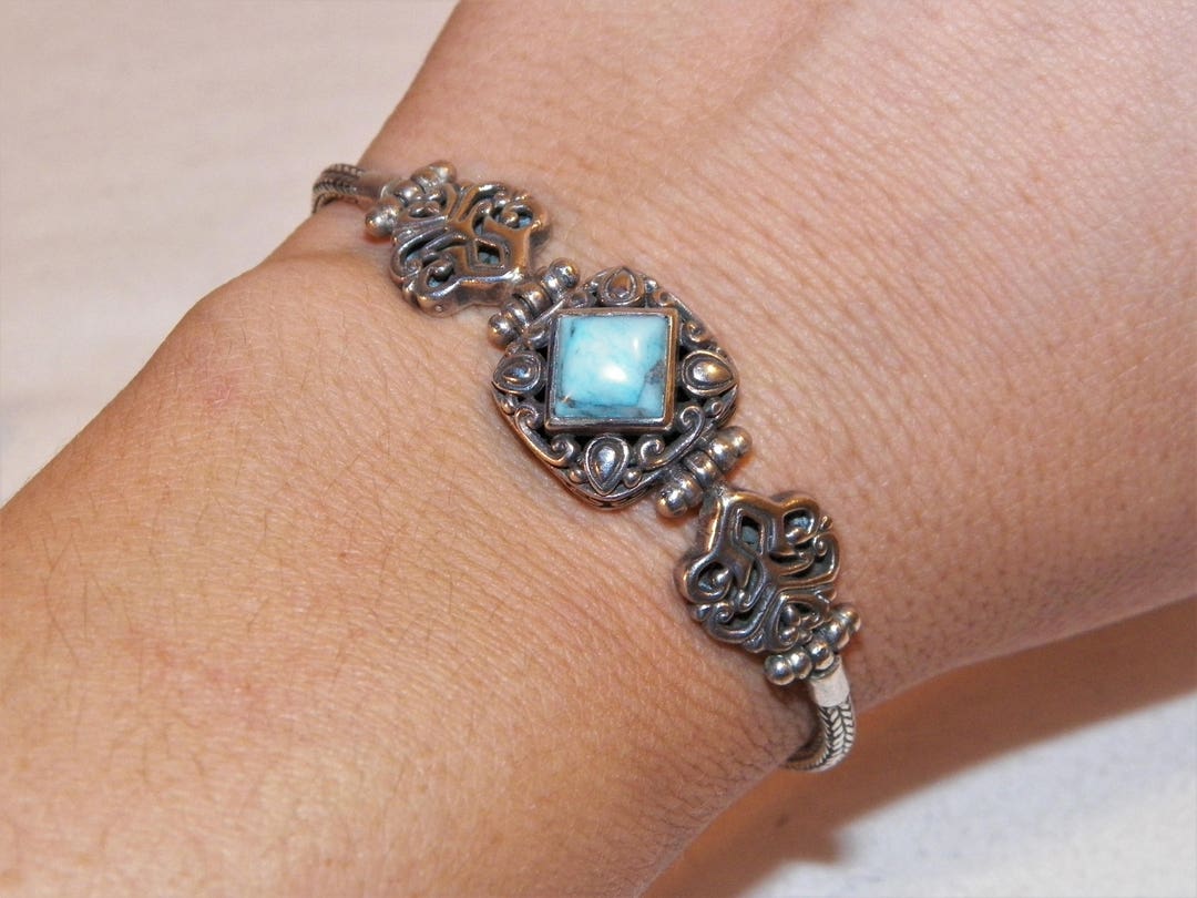 Sterling Silver Bracelet With Larimar, Vintage Estate Bracelet With ...