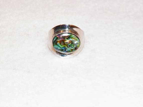 Sterling Silver Abalone Shell Ring, Large Abalone… - image 3