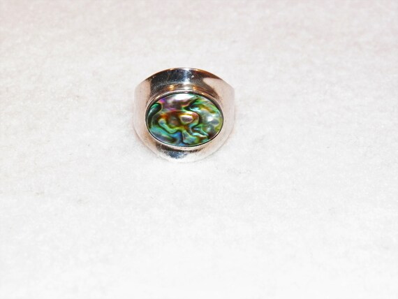 Sterling Silver Abalone Shell Ring, Large Abalone… - image 3
