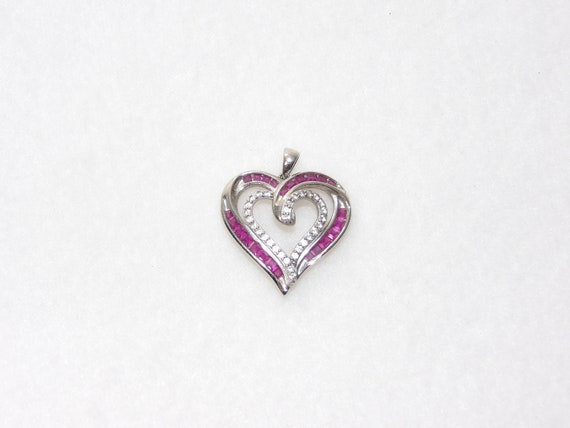 Sterling silver ruby heart pendant, Valentines da… - image 1