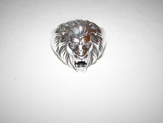 Sterling Silver Lion Ring, Unique Man's Ring, Lar… - image 1