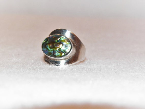 Sterling Silver Abalone Shell Ring, Large Abalone… - image 2