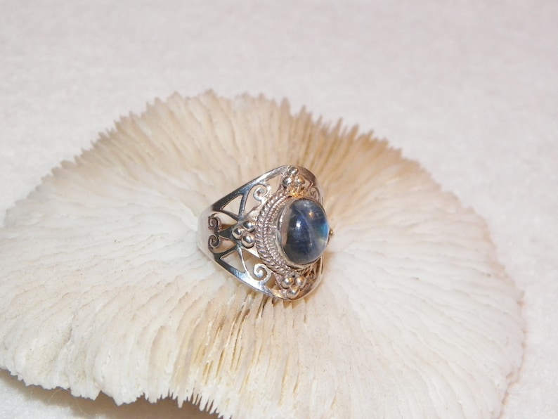 Sterling Silver Blue Moonstone Ring Gypsy Style Ring Unique Moonstone Ring Boho Style Blue Moonstone Ring