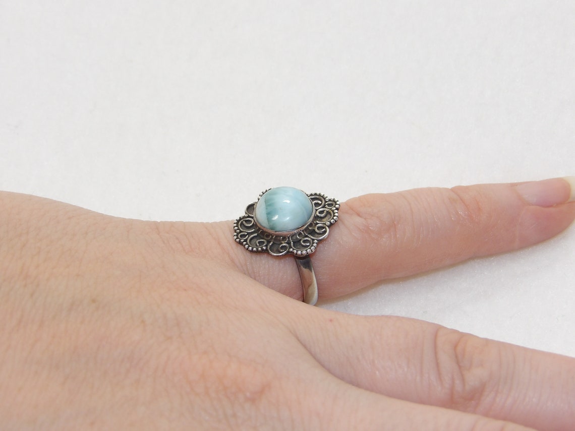 Handmade Larimar Gemstone Sterling Silver Spinner Ring - All Sizes Available | Natural Blue Stone