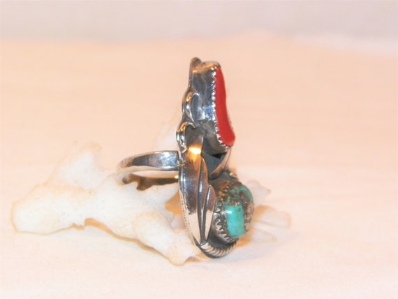 Large Sterling Silver SOuthwestern Style Ring, Re… - image 6