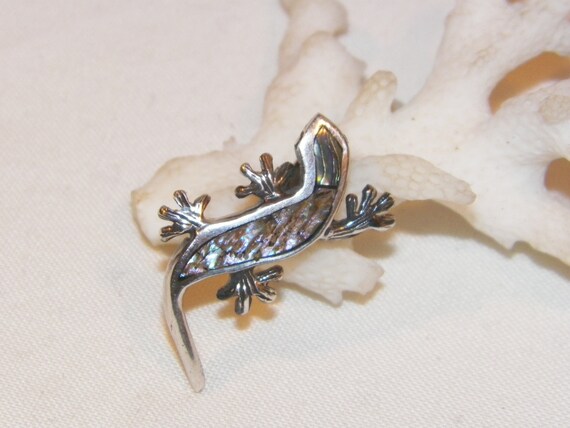 Sterling Silver Abalone Shell Lizard Pendant, Ste… - image 7