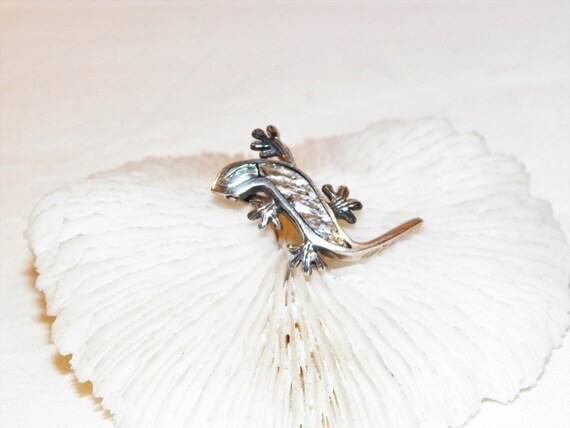 Sterling Silver Abalone Shell Lizard Pendant, Ste… - image 2