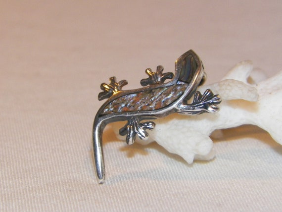 Sterling Silver Abalone Shell Lizard Pendant, Ste… - image 6