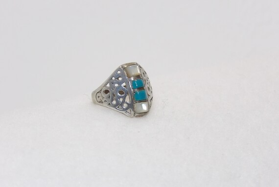 Sterling Silver turquoise and mother of pearl rin… - image 9