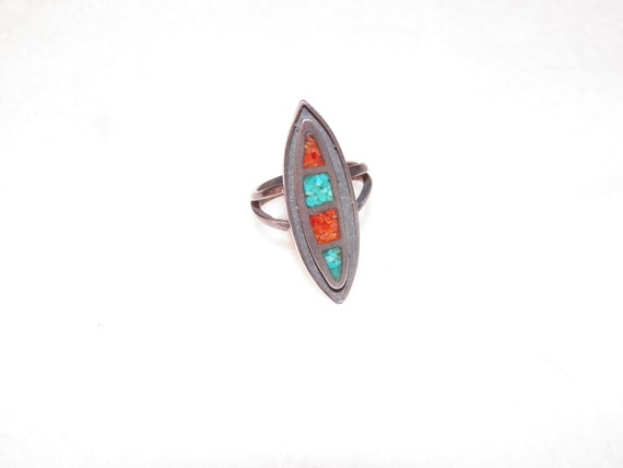 Sterling Silver Ring With Red Coral Chip Inlay an… - image 3