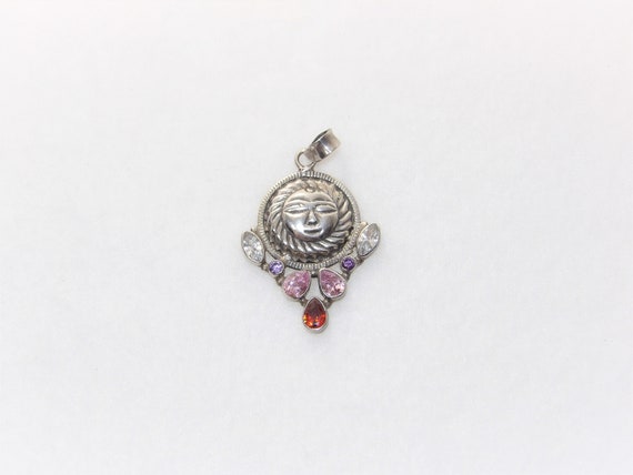 Sterling silver Sun Pendant, Amethyst, Garnet, Pi… - image 6