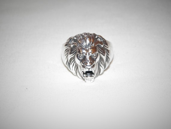 Sterling Silver Lion Ring, Unique Man's Ring, Lar… - image 5