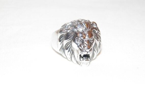 Sterling Silver Lion Ring, Unique Man's Ring, Lar… - image 2