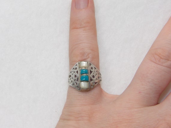 Sterling Silver turquoise and mother of pearl rin… - image 5