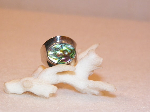 Sterling Silver Abalone Shell Ring, Large Abalone… - image 8