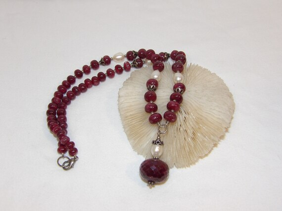 Sterling Silver Genuine Ruby Necklace, 925 Ruby A… - image 1