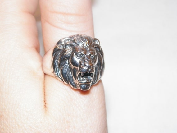 Sterling Silver Lion Ring, Unique Man's Ring, Lar… - image 6
