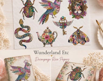 Vibrant Whimsical Rice Paper Decoupage Sheet