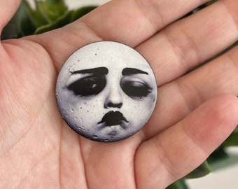 bizarre moody moon head - face wood cutouts for ornaments, jewelry/earrings , brooch DIY art doll mixed media art embellishments supplies