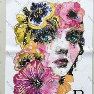Sew/Glue-On patch for upcycled clothing jean diy, Mixed Media altered Art, junk journal fabric panel applique, watercolor aesthetic floral