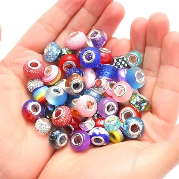 European bead mix, assorted colors sizes styles, beadable pen beads, beaded jewelry, diy keychains, rhinestone spacer chunky big hole bead