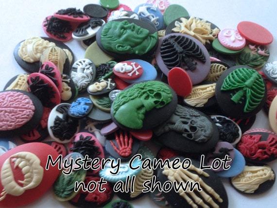 SALE mystery cameo destash lot of 25, 50, or 100 - DIY jewelry crafts altered art, mixed media, wholesale, gothic cabochon cabs halloween