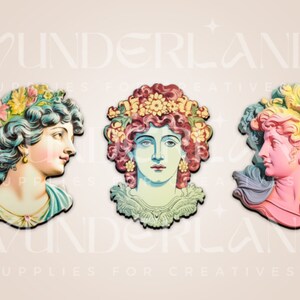 women statue ornaments - laser wood character cutouts for altered art/mixed media jewelry brooch, assemblage art, supplies junk journal