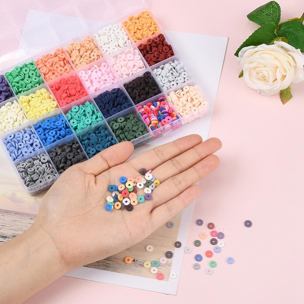  4500 Pcs Clay Beads for Bracelet Making Kit, 24 Colors Flat  Round Polymer Clay Beads 6mm Spacer Heishi Beads with Pendant Charms and  Elastic Strings for Jewelry Making Kit Craft Supplies