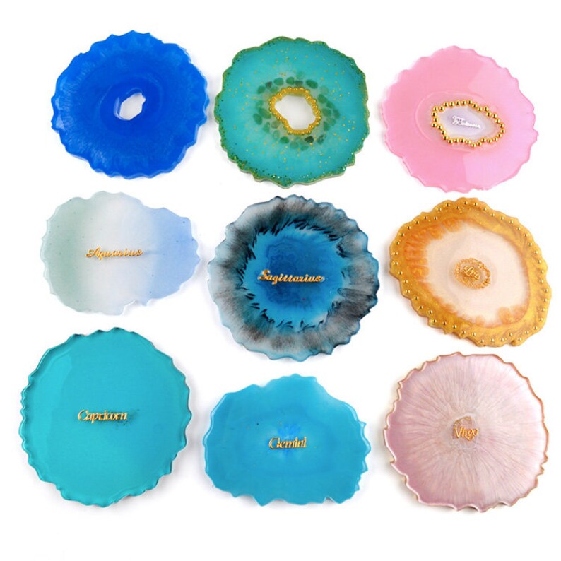 coaster slice fluid art square round holder tray dish agate geode tray mold flexible silicone mold tray dish epoxy resin artist diy