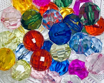 BubbleGum Beads, 20mm Transparent faceted Chunky Bubblegum Bead, Acrylic Beads, 20mm Beads, disco beads, bubblegum necklace, keychain