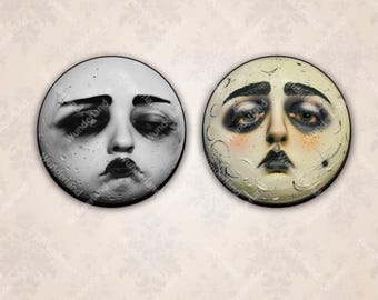 bizarre moody moon heads - face wood cutouts for ornaments, jewelry/earrings , brooch DIY art doll mixed media art embellishments supplies