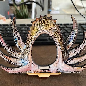 odd tentacle frame base background for layering or front face - wood cutouts, mixed media ornament, assemblage diorama facade sea life ocean