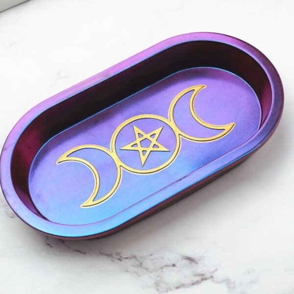 long Pentagram dish, long dish tray - wiccan crescent moon tray mold, flexible silicone mold, ring tray, epoxy resin, witches candle holder