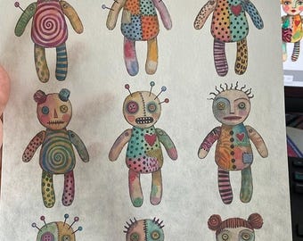 Whimsical Rag Doll Rice Paper Decoupage Sheet for Collage, Journals, and Mixed Media