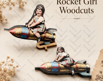 rocket girl wood diecut - whimsical supplies for jewelry, altered art assemblages, junk journals and more