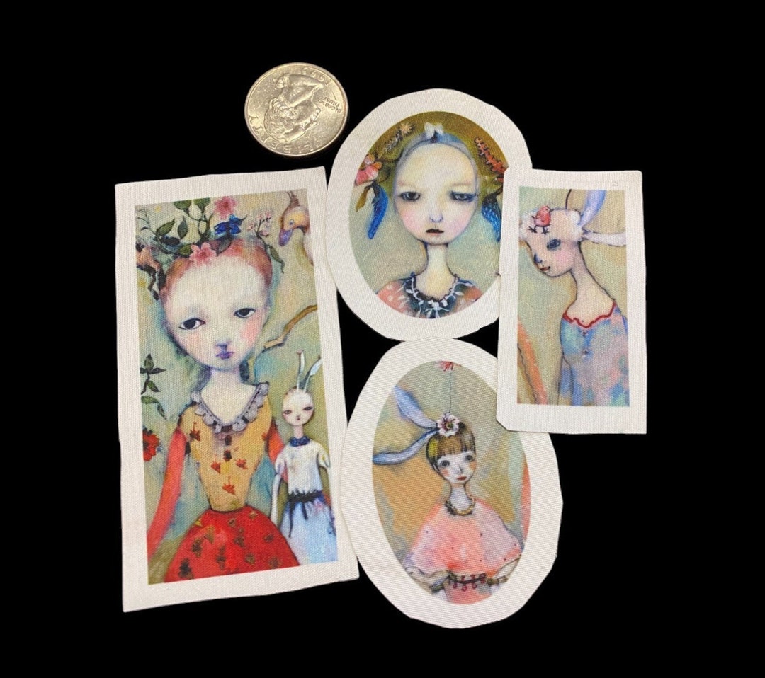 Whimsy Patch Ideas Set of 4 Whimsical Art Patches - Sew/glue-on Jean Jacket, Brooch Pin ...