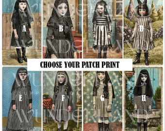 Gothic girls image Patch - Sew/Glue-On clothing, Mixed Media altered Art, junk journal, assemblage, home decor pillow diy punk rock