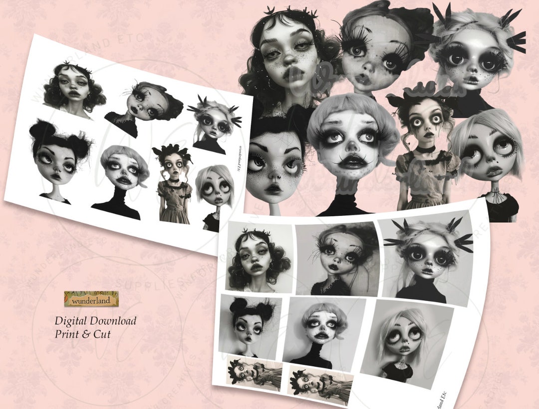 2x Digital Collage Sheet Instant Download - Bizarre Dark Dolls - Mixed ...