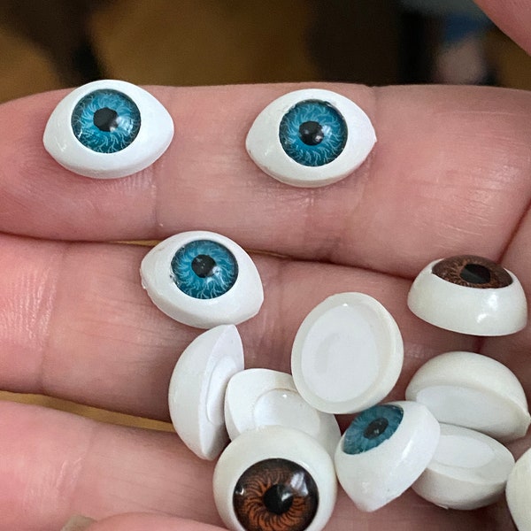 doll making supplies, 12mm round eyes, 12mm plastic eyes, brown eyes, blue eyes, oval eyes, evil eye jewelry diy, acrylic eyes, puppet art