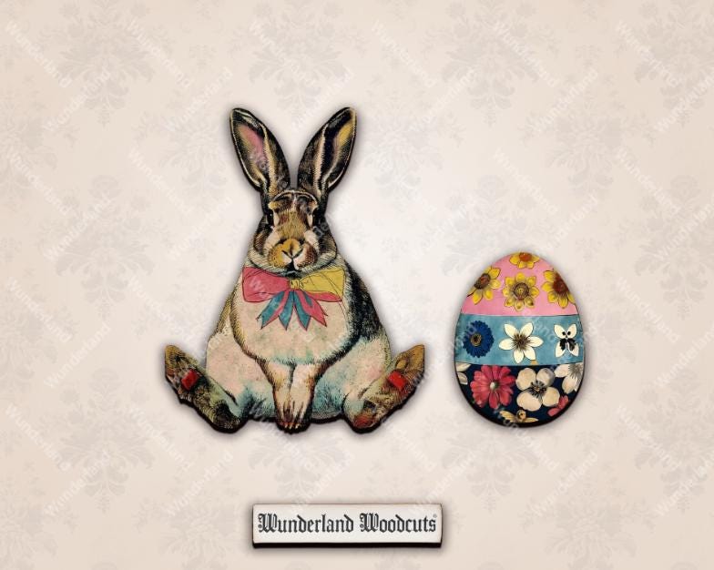 Easter Kitsch Bunny and Egg Wood Cutouts – Mixed Media Embellishments ...
