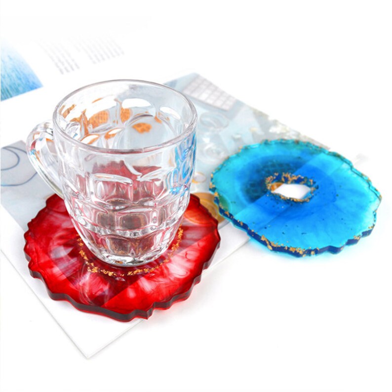 coaster slice fluid art square round holder tray dish agate geode tray mold flexible silicone mold tray dish epoxy resin artist diy