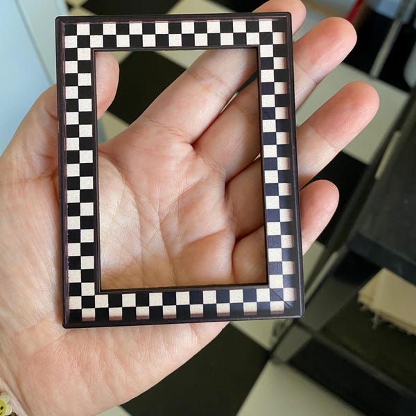 checkerboard vintage look front plate frame base background for layering wood cutouts, shadow box ornament, assemblage art supplies facade