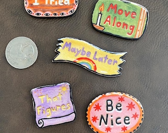 5 pc word wood diecuts for mosaic, focal pieces for ornaments / junk jewelry