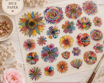 watercolor flowers Decoupage Rice Paper - Mixed Media Collage Papers