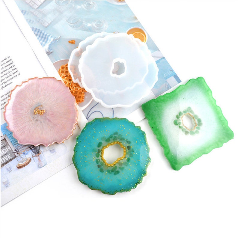 coaster slice fluid art square round holder tray dish agate geode tray mold flexible silicone mold tray dish epoxy resin artist diy