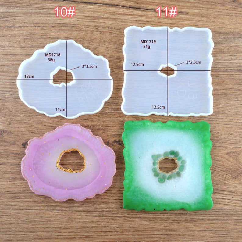 coaster slice fluid art square round holder tray dish agate geode tray mold flexible silicone mold tray dish epoxy resin artist diy
