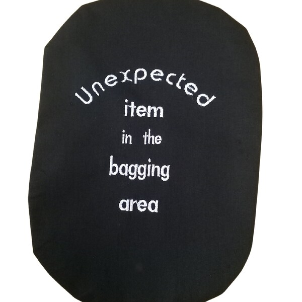 Funny & Stylish Black Cotton Stoma Bag Cover: Unexplained Item in Bagging Area Embroidered Design for Confidence and Humour